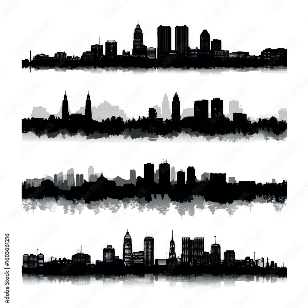 Fototapeta premium vector illustration of columbus ohio skyline silhouette set, Black & White silhouette set