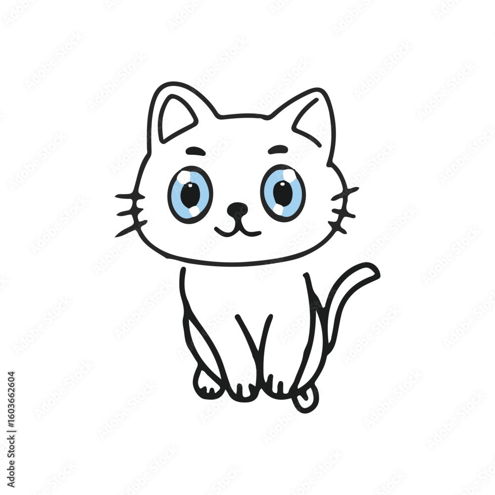Obraz premium Kawaii baby Cat animal cartoon. Vector flat pets poses collection. Cat breeds big 