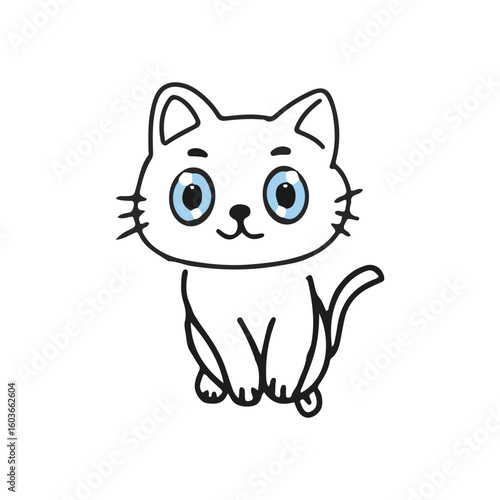 Kawaii baby Cat animal cartoon. Vector flat pets poses collection. Cat breeds big 