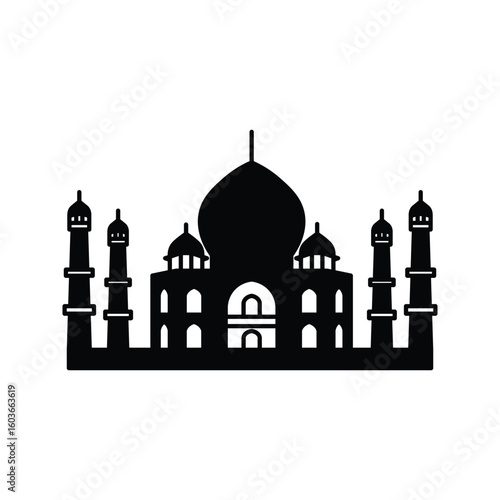 Taj Mahal pixel perfect linear icon. Marble mausoleum. Historical monument. Mughal architecture. Thin line customizable illustration. Contour symbol. Vector isolated outline drawing. Editable stroke.