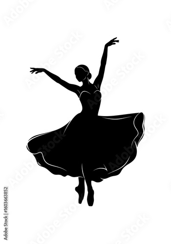An elegant black silhouette of a ballerina in a graceful dance pose on pointe.