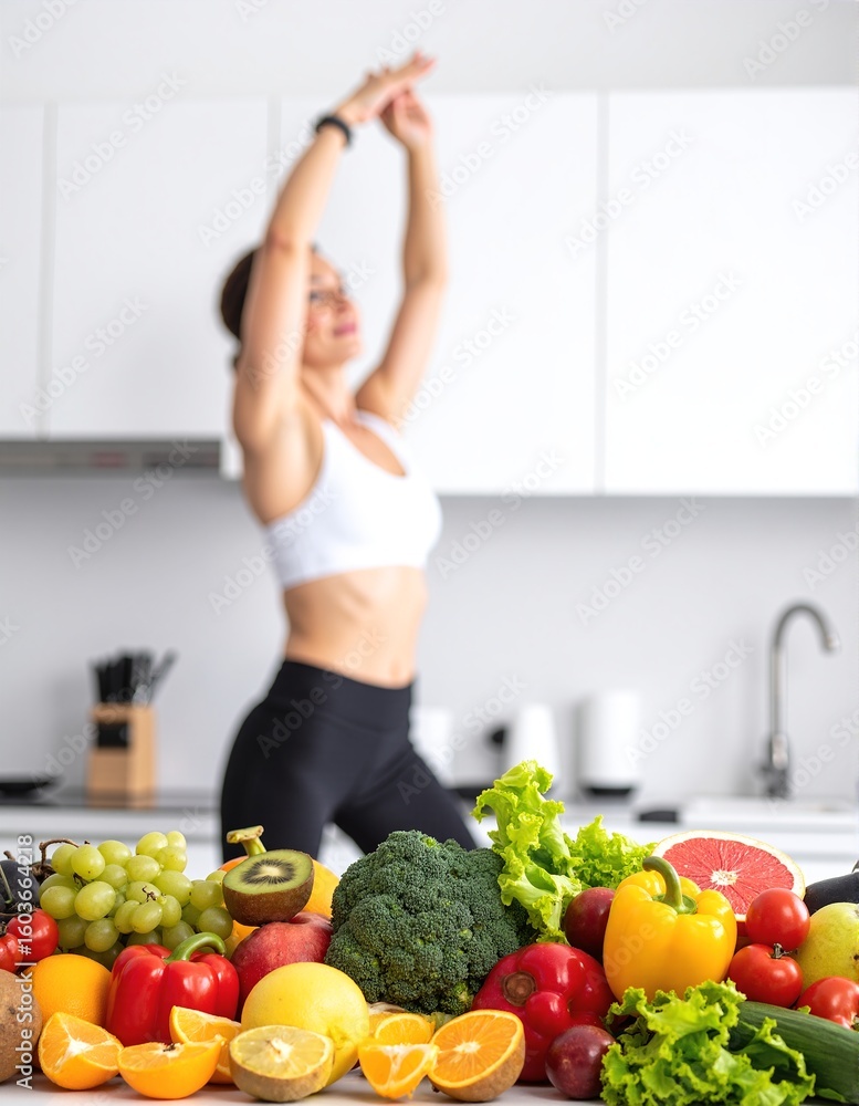 A joyful woman stands in a bright, modern kitchen, arms raised in celebration, surrounded by fresh ingredients and colorful cookware, radiating happiness. A joyful woman stands in a bright, modern kitchen, arms raised in celebration, surrounded by fresh ingredients and colorful cookware, radiating happiness.