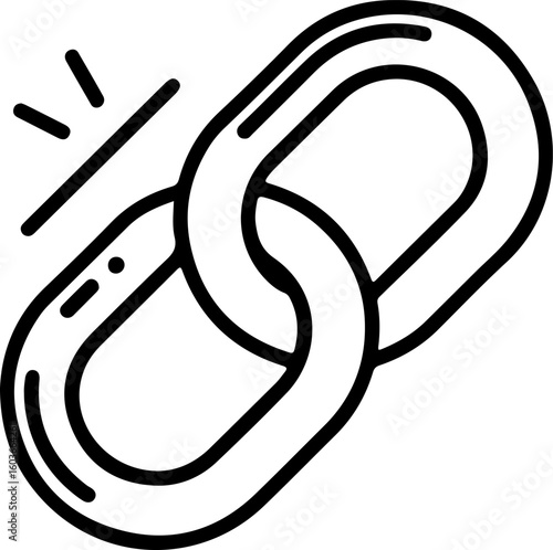 Hand drawn illustration of a broken chain link symbolizing connection or disconnection