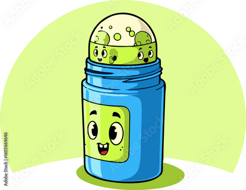 Cheerful Cartoon Deodorant Roll-On with Bubbly Green Top