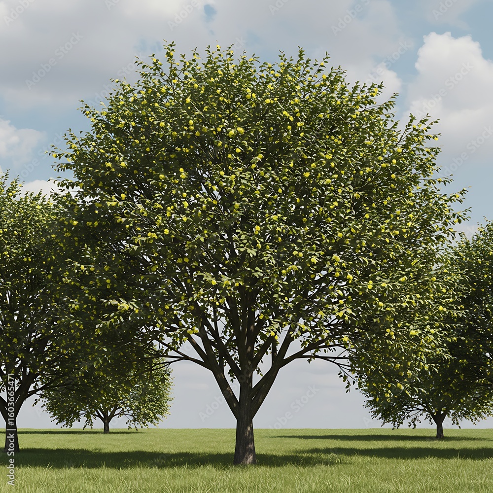 Fototapeta premium 緑の息吹、3Dモデルのリンゴの木