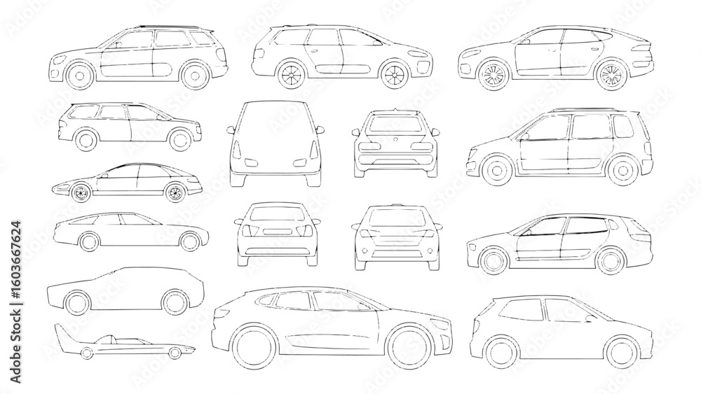 Obraz premium Car Collection Vector Illustration Diverse Automobile Set Automotive Design Template