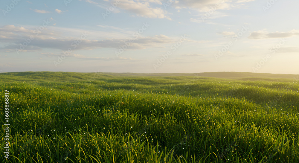 Lush green meadow at sunrise Lush green meadow at sunrise