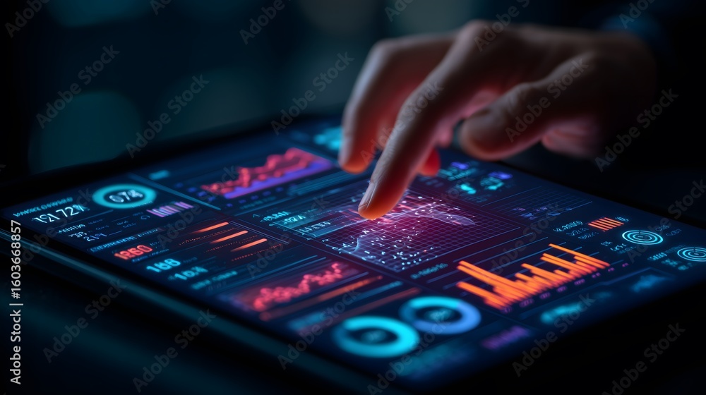 Fototapeta premium Interactive data visualization dashboard, Digital business analytics platform, Financial performance monitoring software, Real time reporting interface