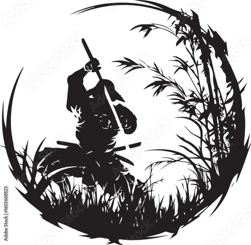 Witch silhouette flying on broom Halloween style vector illustration