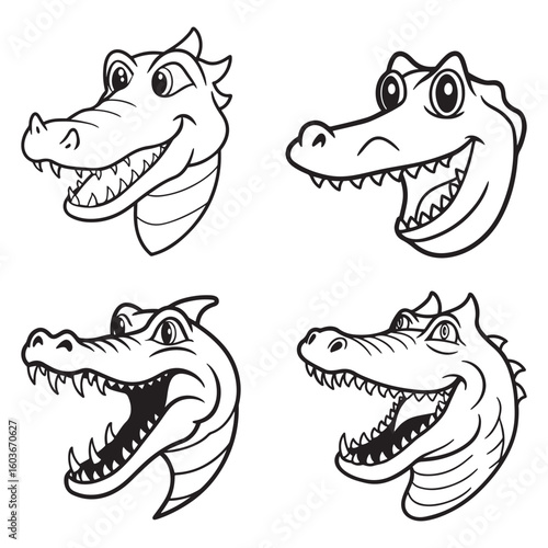 A drawing of a crocodile line art illustration