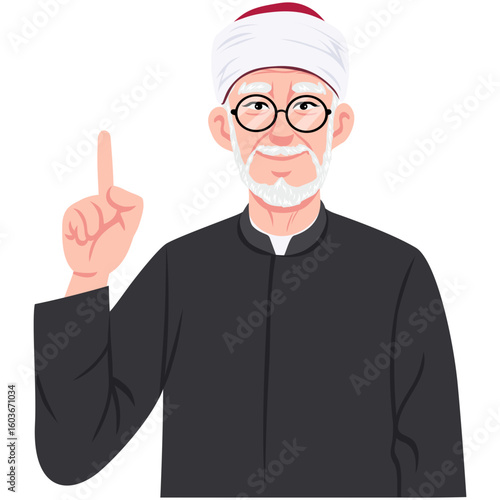 Muslim Imam Scholar Wearing Turban Character Cartoon Illustration