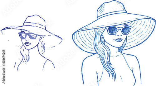 Illustration of a girl wearing a  beach heats