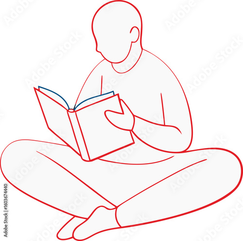 Flat silhouette of aman reading book