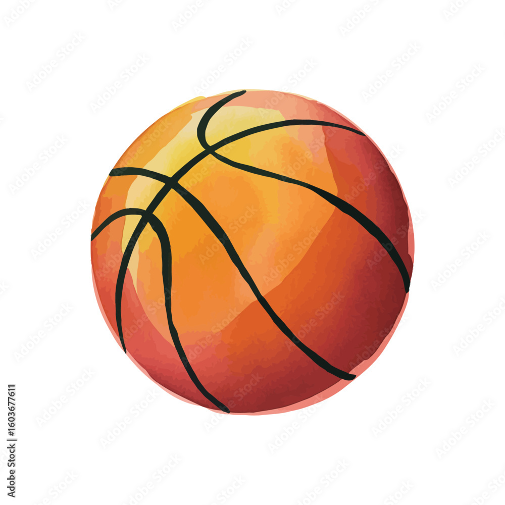 Fototapeta premium Watercolor Illustration of a Basketball on White Background Sport Equipment Design for Digital Art Projects and Creative Content Perfect for Athletic Themes