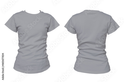 Blank gray female t-shirt front and back view isolated on white background for apparel mockup or fashion design