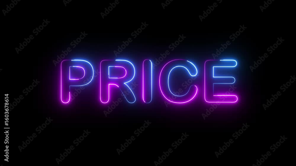PRICE text icon animation glowing neon pink and blue color font letter word banner sign template poster signboard advertisement clip art on black background PRICE text icon animation glowing neon pink and blue color font letter word banner sign template poster signboard advertisement clip art on black background
