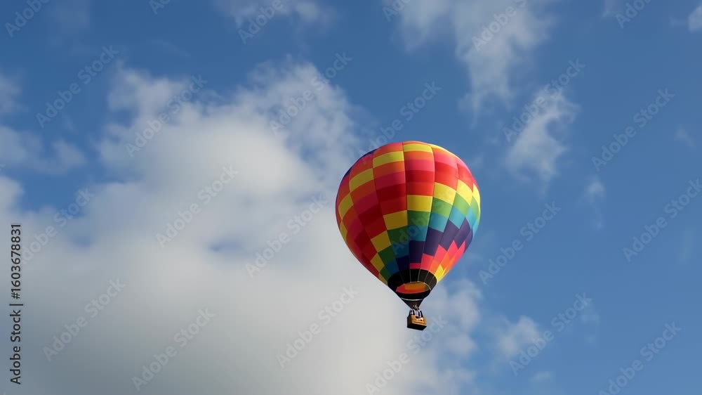 Colorful Hot Air Balloon Soaring Through Sunny Skies: A Majestic Flight Colorful Hot Air Balloon Soaring Through Sunny Skies: A Majestic Flight