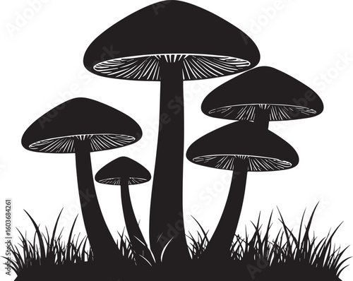 mushrooms on grass, mushrooms silhouette vector icon, mushrooms logo vector