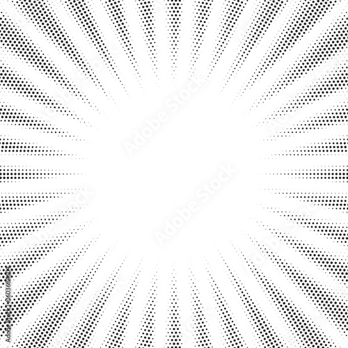 Sun rays Radial halftone background. Greyscale radial abstract comic pattern. Vector explosion abstract lines texture.  Vector illustration.