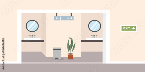 Toilet sign. Office toilet room. Mall toilet. Public facilities. Man and woman toilet. 