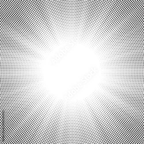 Halftone gradient sun rays pattern. Abstract halftone vector dots background. monochrome dots pattern. Vector background in comic book style with sunburst rays and halftone. Retro pop art design.