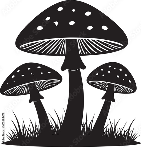 mushrooms on grass, mushrooms silhouette vector icon, mushrooms logo vector
