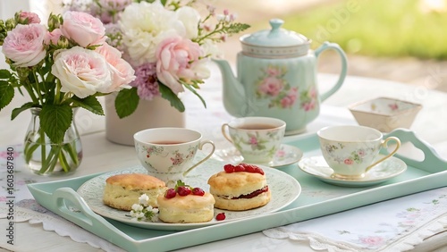 Wallpaper Mural A delightful tea party with scones and flowers Torontodigital.ca