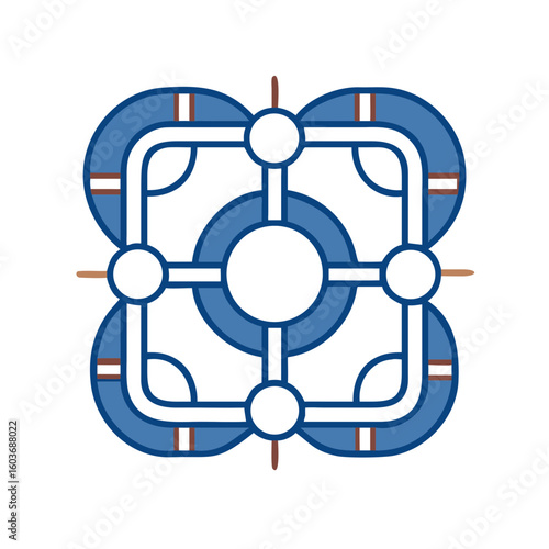 Detailed Flat Silhouette of a Superconducting Qubit Layout With Clear Design Elements