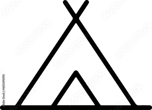 Simple outline icon of a teepee tent on a white background