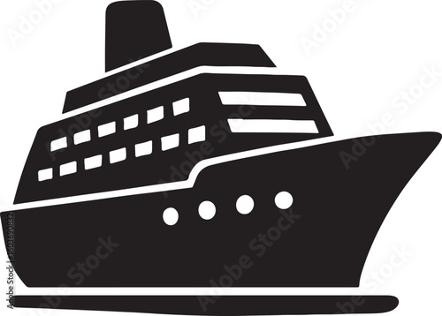Silhouette vector of a cruise ship sailing on water, ideal for travel, vacation, tourism, and maritime designs.