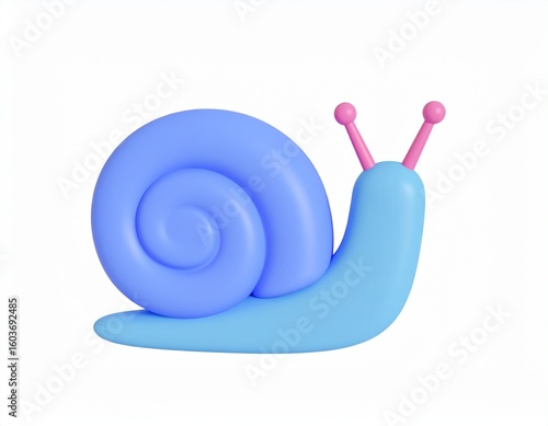snail 3d rendering isolated on white background cartoon plastic style icon