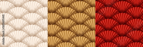 Chinese fan seamless pattern Background. Chinese seamless pattern in oriental geometric traditional style. 3d festive ornament for lunar chinese new year decoration.