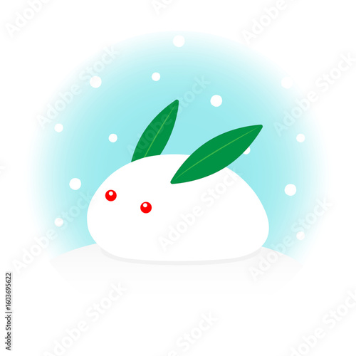 雪と雪うさぎのかわいいイラスト素材