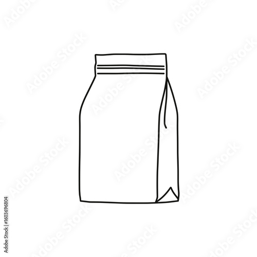 Empty paper bag in outline sketch style with sealed top  