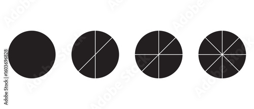 Pie chart icons. Progress sectors pie chart icon. Circle section graph. Vector illustrator