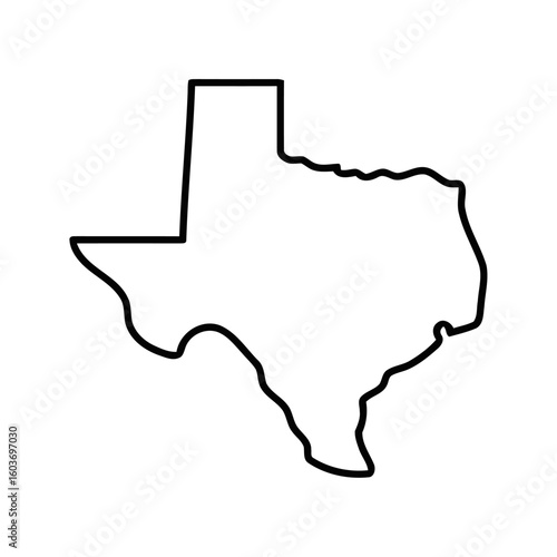 Bold Black Outline of the State of Texas on White Background – Minimalist Vector Illustration