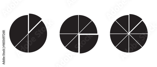 Pie chart icons. Progress sectors pie chart icon. Circle section graph. Vector illustrator