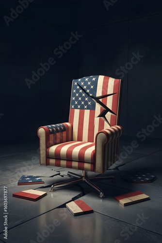 Cracked Presidential Chair – Concept of Unstable Leadership