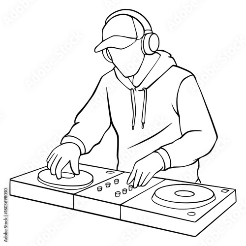 Dj Outline Illustration Cartoon Digital Drawing