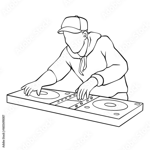 Dj Outline Cartoon Illustration 