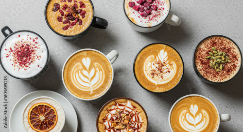 Variety of coffee drinks top view