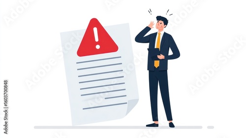 Stressed businessman and warning document