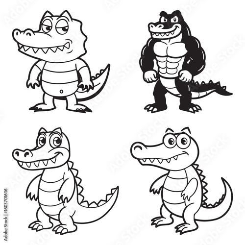 A drawing of a crocodile line art illustration