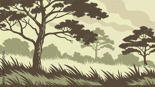 Tranquil Forest Landscape with Trees and Grassy Meadow