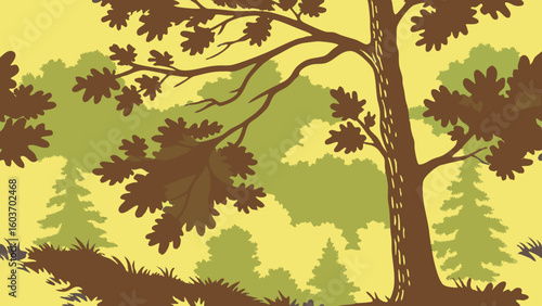 Forest Landscape Illustration Nature Art Print Woodland Scene