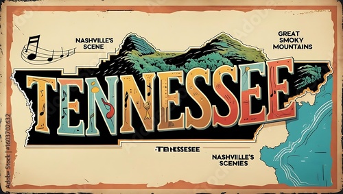Retro Tennessee USA travel sticker postcard