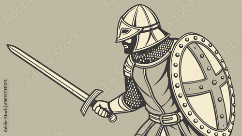 Medieval Knight Armor Sword Shield Illustration