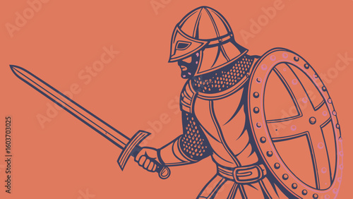 Medieval Knight Armor Illustration Sword and Shield Artwork