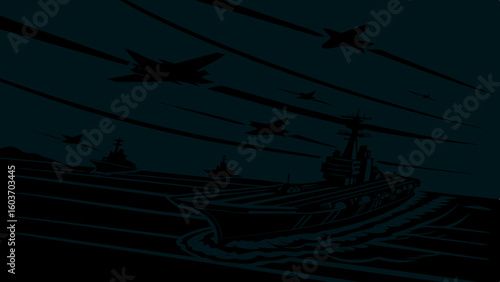 Powerful Naval Fleet Formation with Aircraft Carriers and Fighter Jets