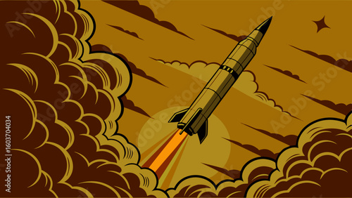 Retro Rocket Launch Illustration Vintage Space Art